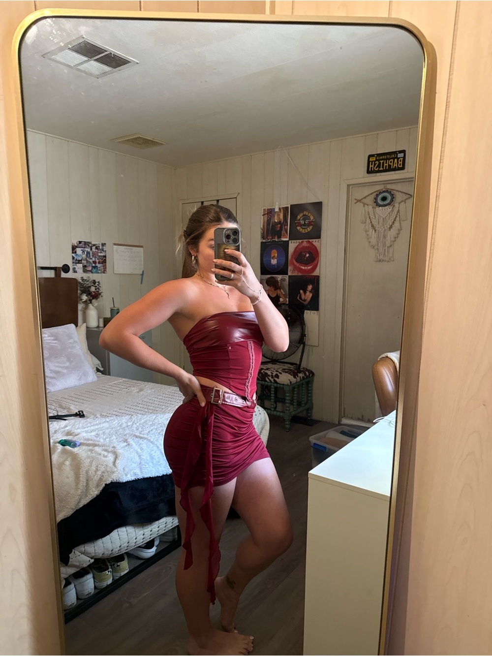 Strapless Burgundy Ruched Mini Dress Set - Picture 2 of 6